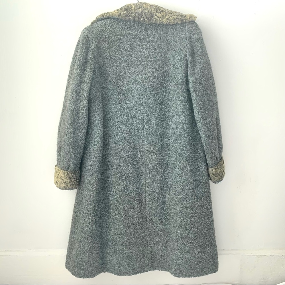 vintage 50s/60s wool boucle long winter coat with curly wool shearling trim - Picture 9 of 9